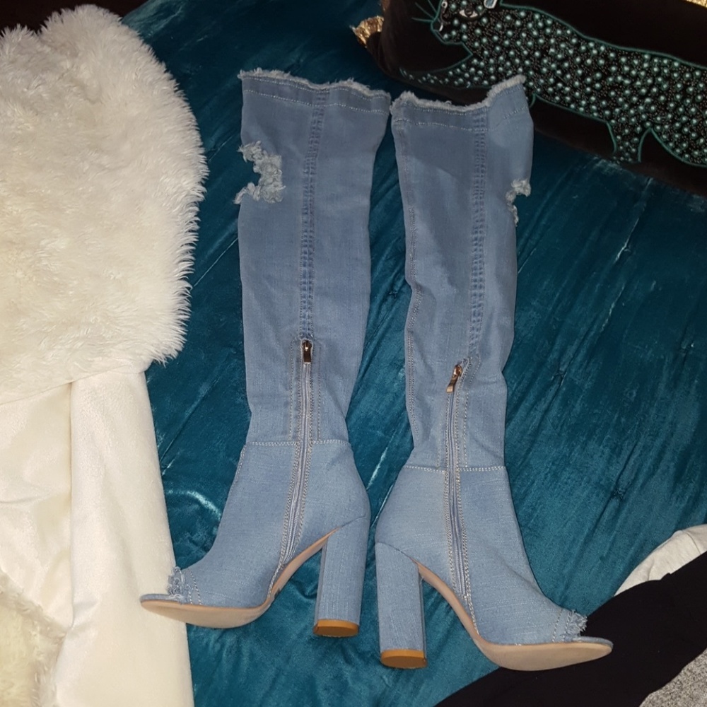 Omg to die for thigh high denim boots!! Sold out